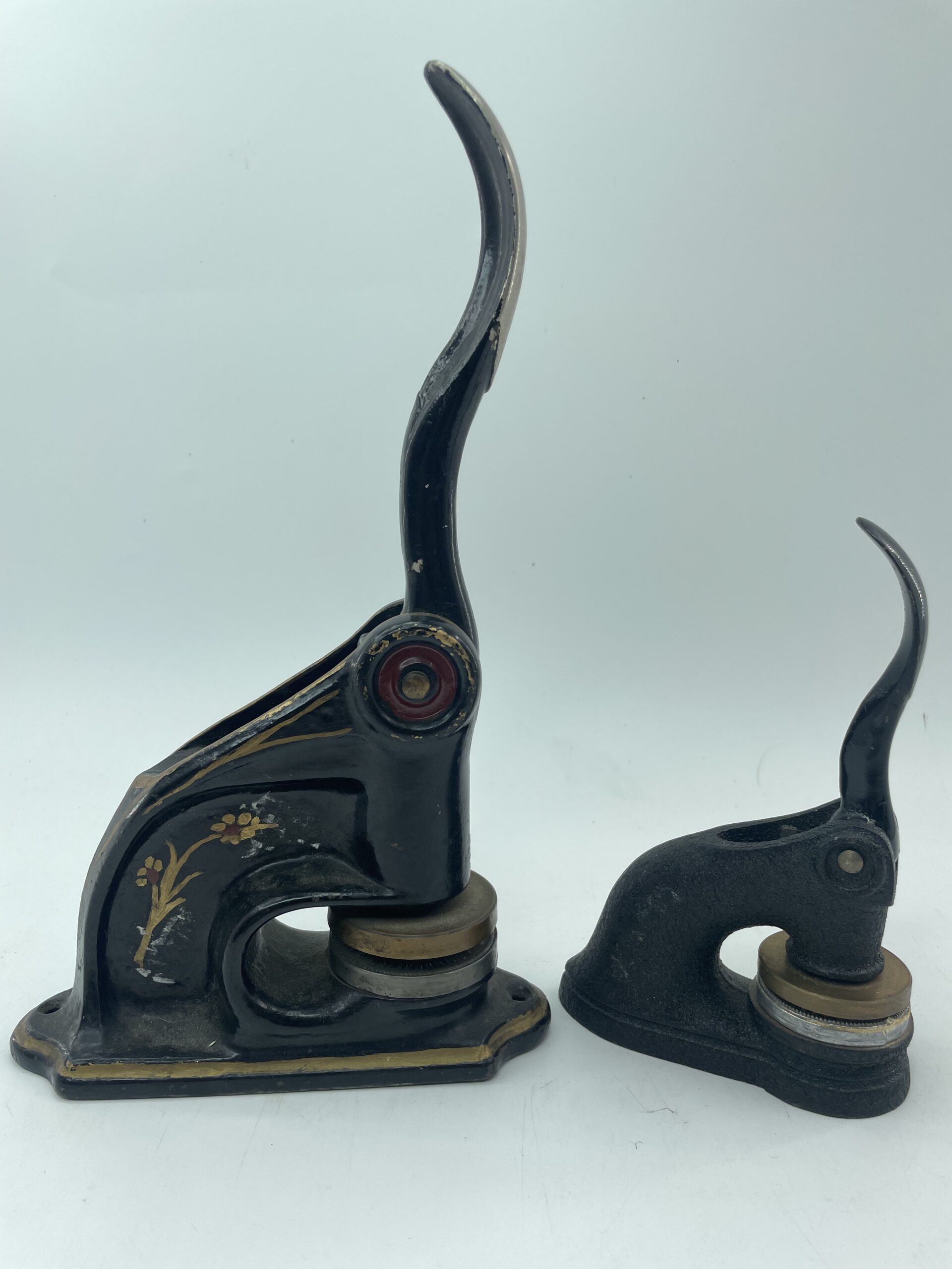 Lot # 85 – Antique cast iron embosser / wax seal stamp press (North good hope mining company 1903 & Levitt enterprises 1970)