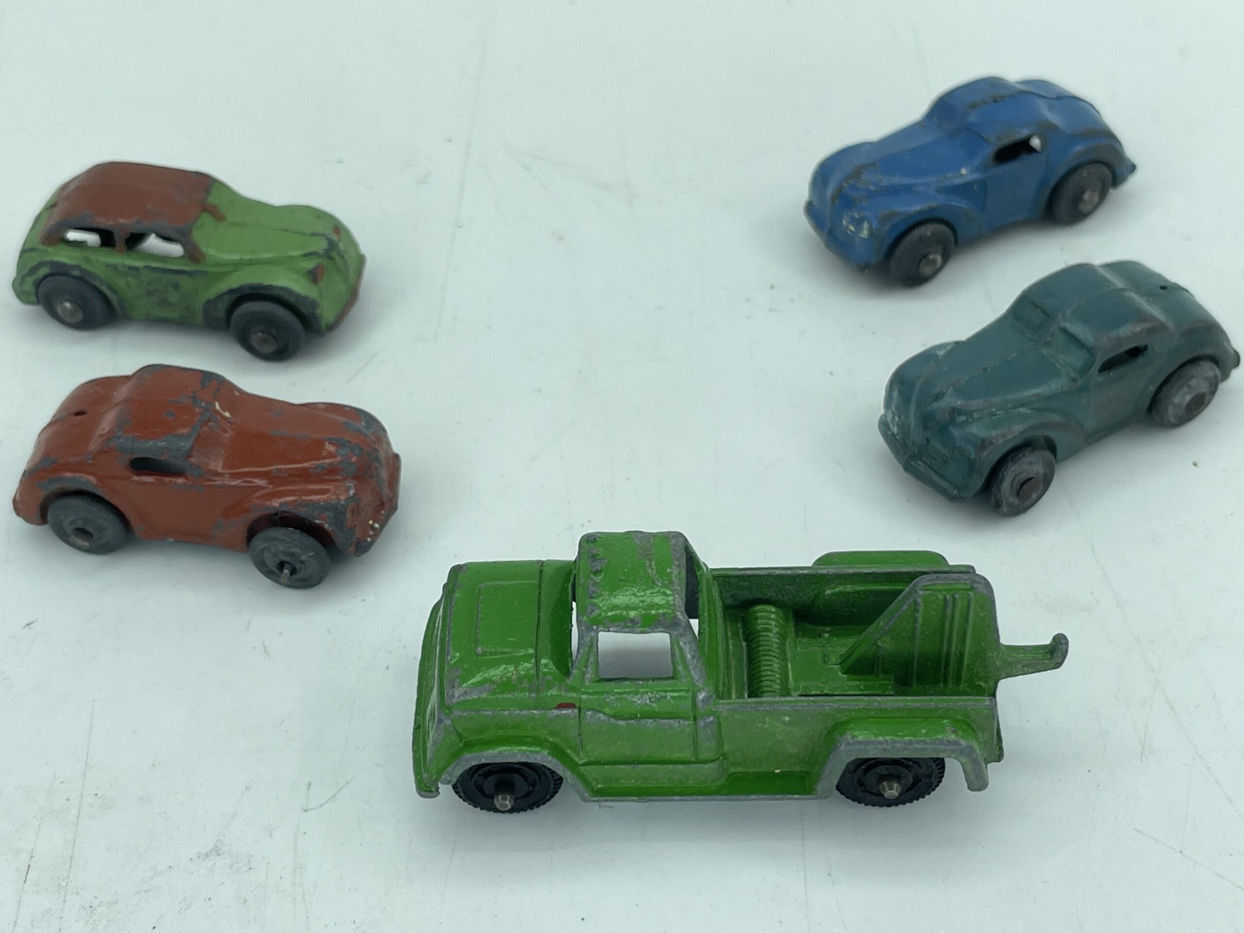Lot # 80 – Antique Toy Cars (truck is approx. 2.5″ long, cars are approx. 1.5″ long)