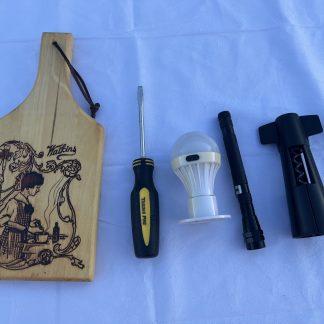Lot #47 - Cheese Board / Phillips Head / Flashlight / Light Bulb / Wine Opener