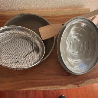 Lot #103 - Saute Pan with Wooden Spatula and Strainer