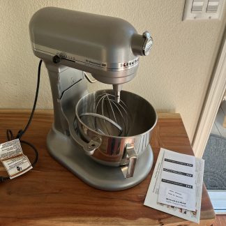 Lot #110 - Glass Double Boiler / Glass Measuring Cup / Kitchen Aid Silver Mixer with attachments