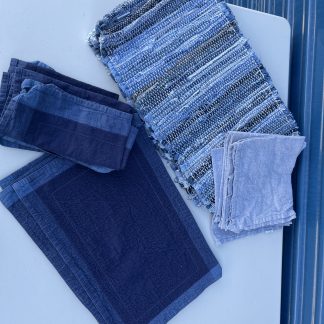 Lot #146 - Dark Blue Placemats and Linen Napkins / Blue and White woven/stitched placemats and Blue Napkins