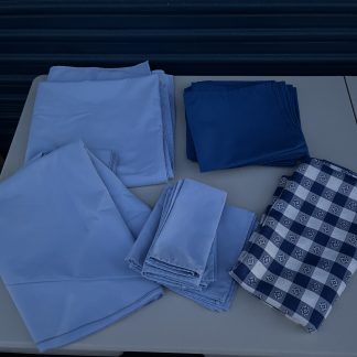 Lot #157 - Dark and Light Blue Linen Napkins / Light Blue Linen / Round Light Blue Linen / Round Blue Checkered Umbrella Table Linen