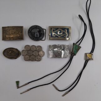 Lot # 17 - Belt buckles, Bolo ties (some sterling silver)