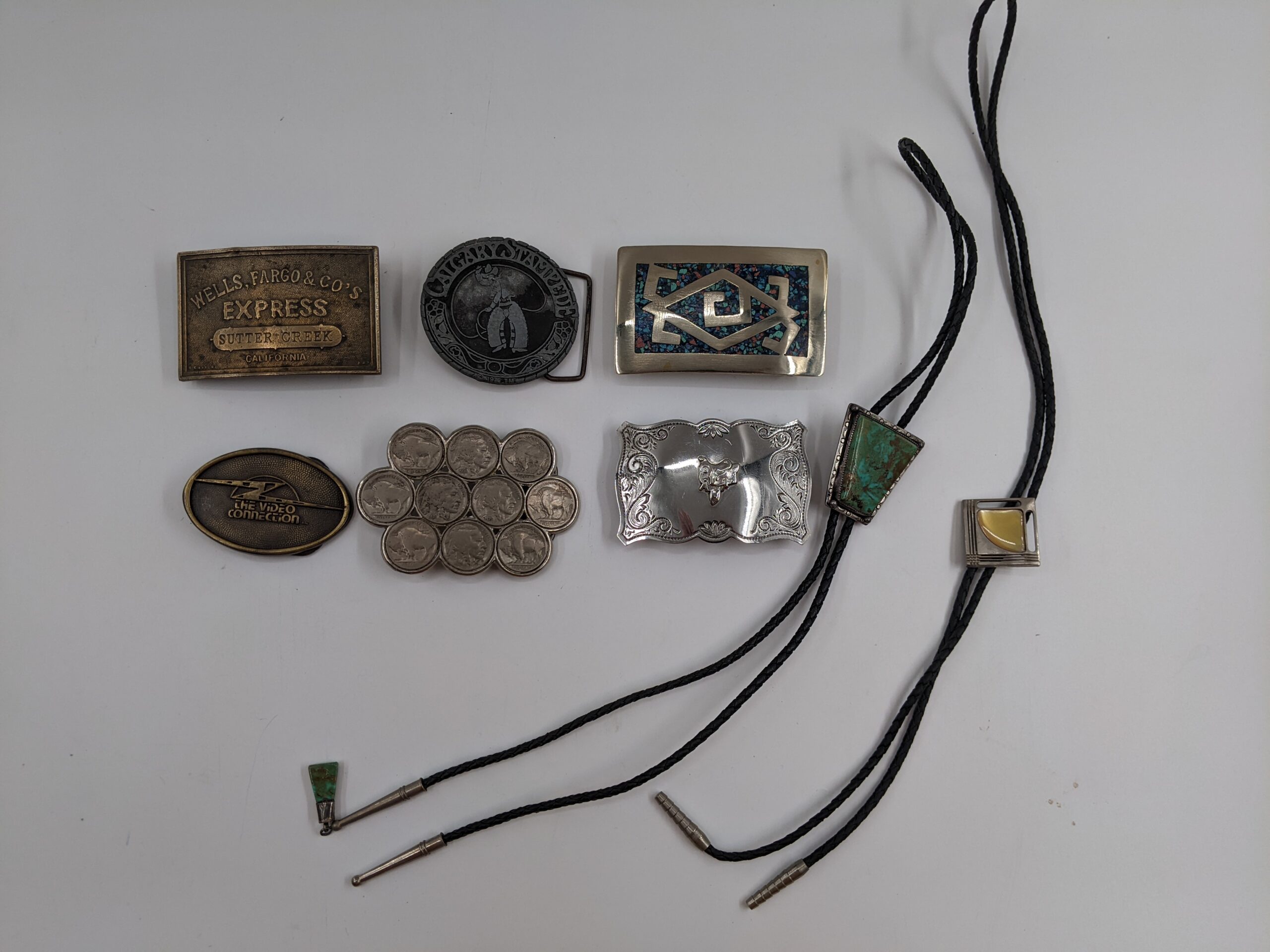 Lot # 17 – Belt buckles, Bolo ties (some sterling silver)