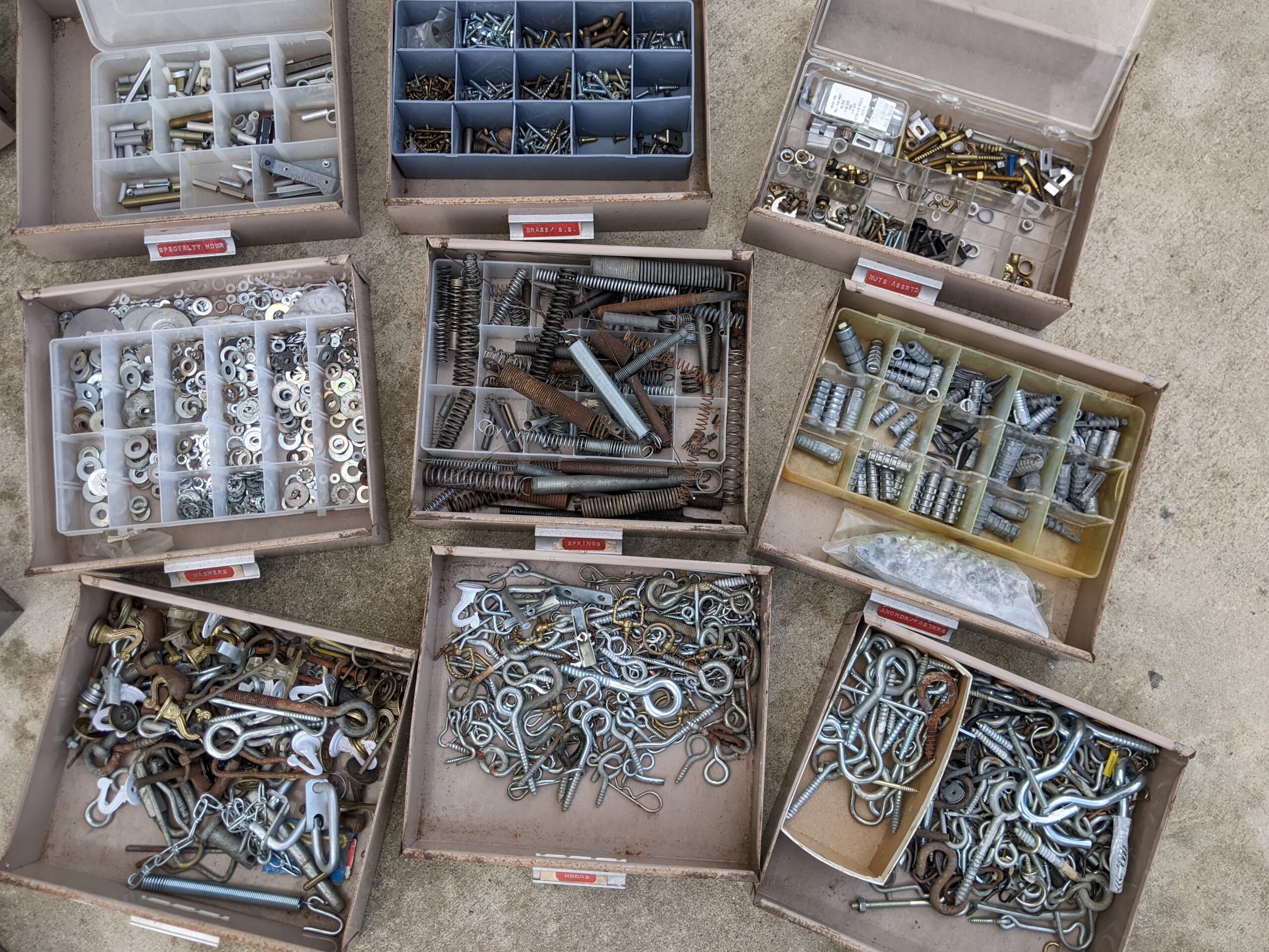 Lot # 23 – Vintage metal File boxes & fishing box. Includes large assortment of hardware, screws, nuts, bolts, hooks, nails & more! - Image 3