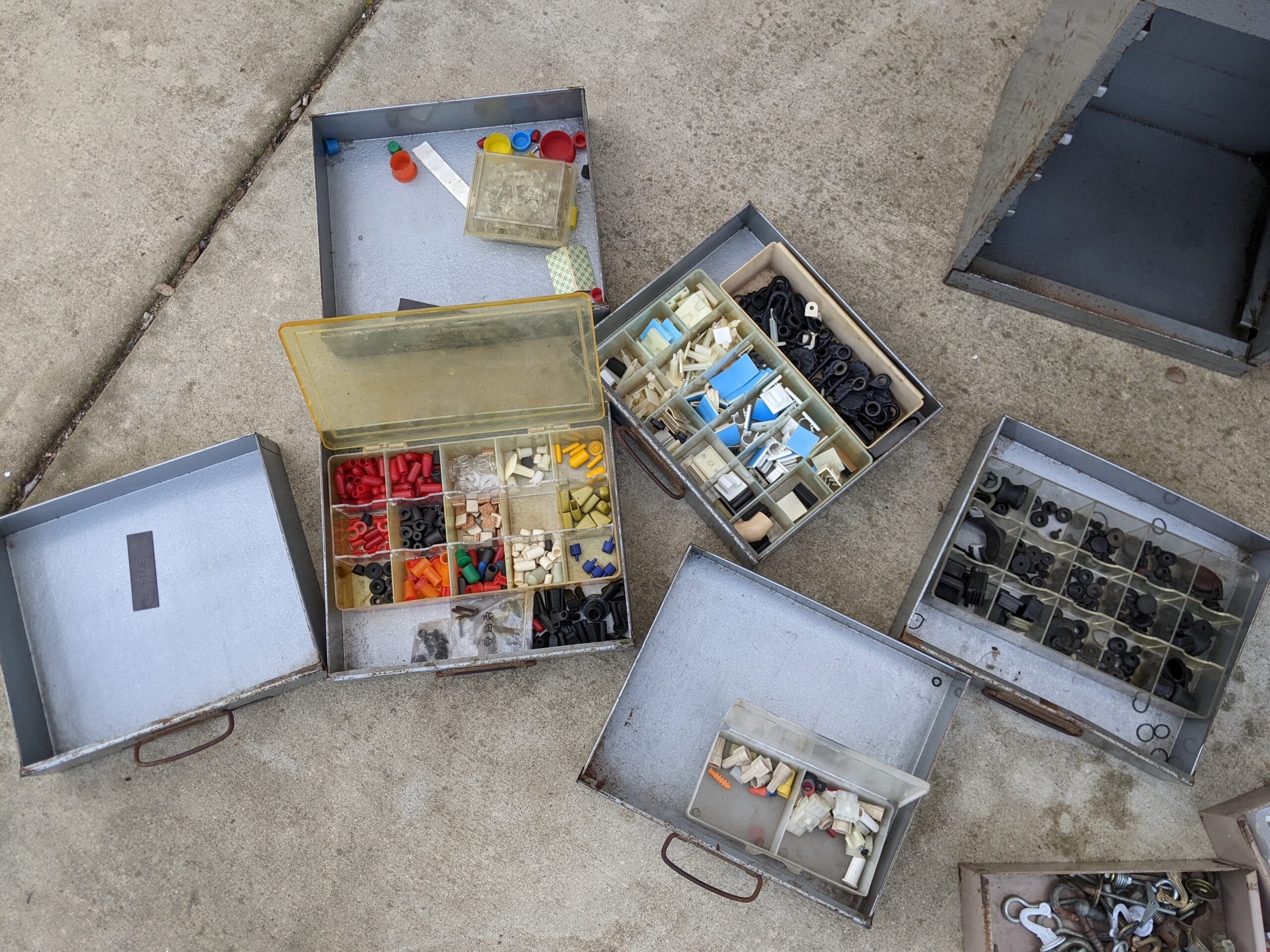 Lot # 23 – Vintage metal File boxes & fishing box. Includes large assortment of hardware, screws, nuts, bolts, hooks, nails & more! - Image 4