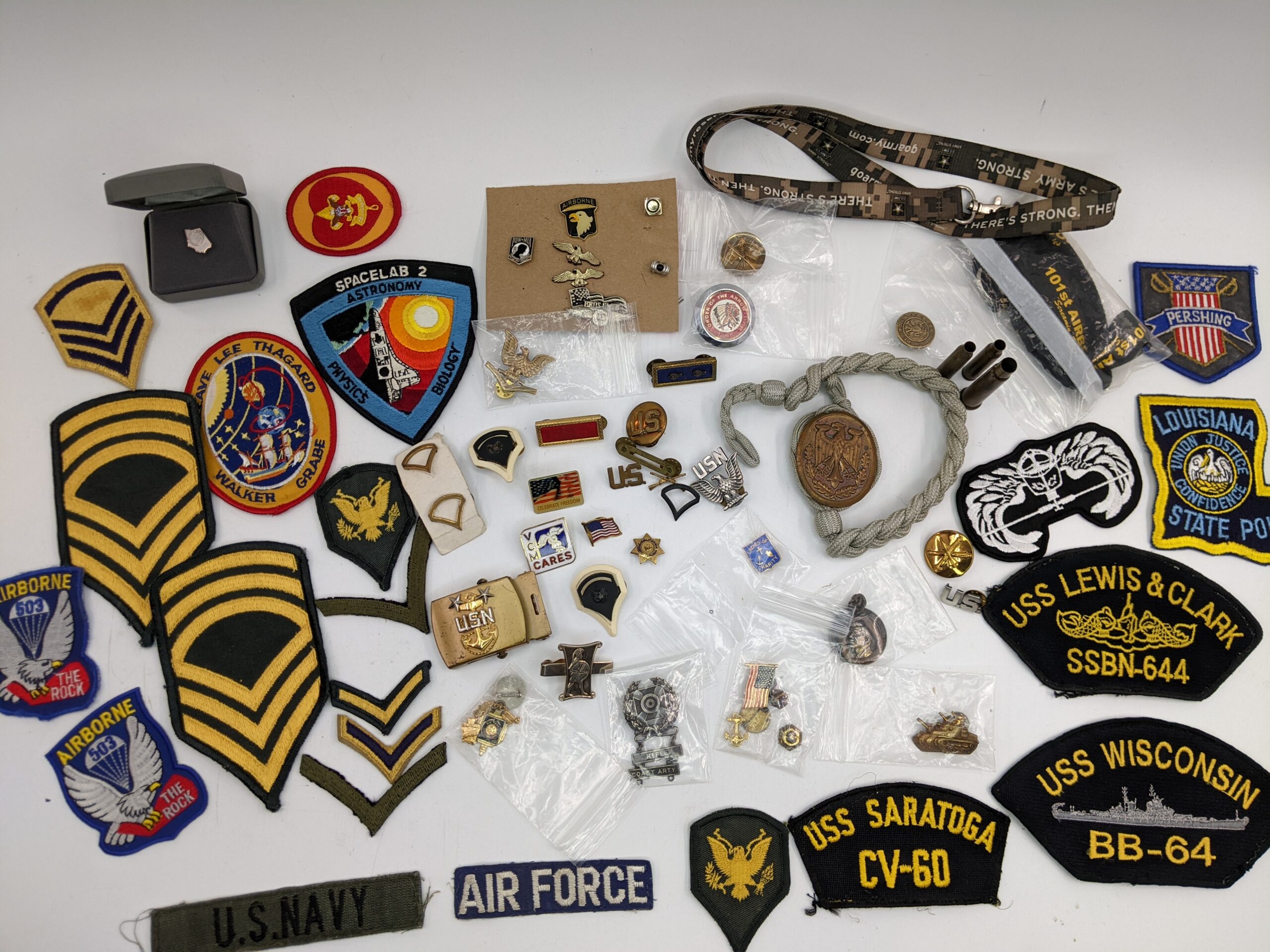 Lot # 43 – Pins, patches. Military & more