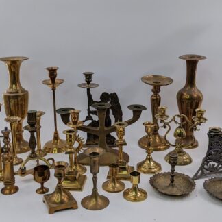 Lot # 45 - Large assortment of heavy brass & bronze candlestick holders