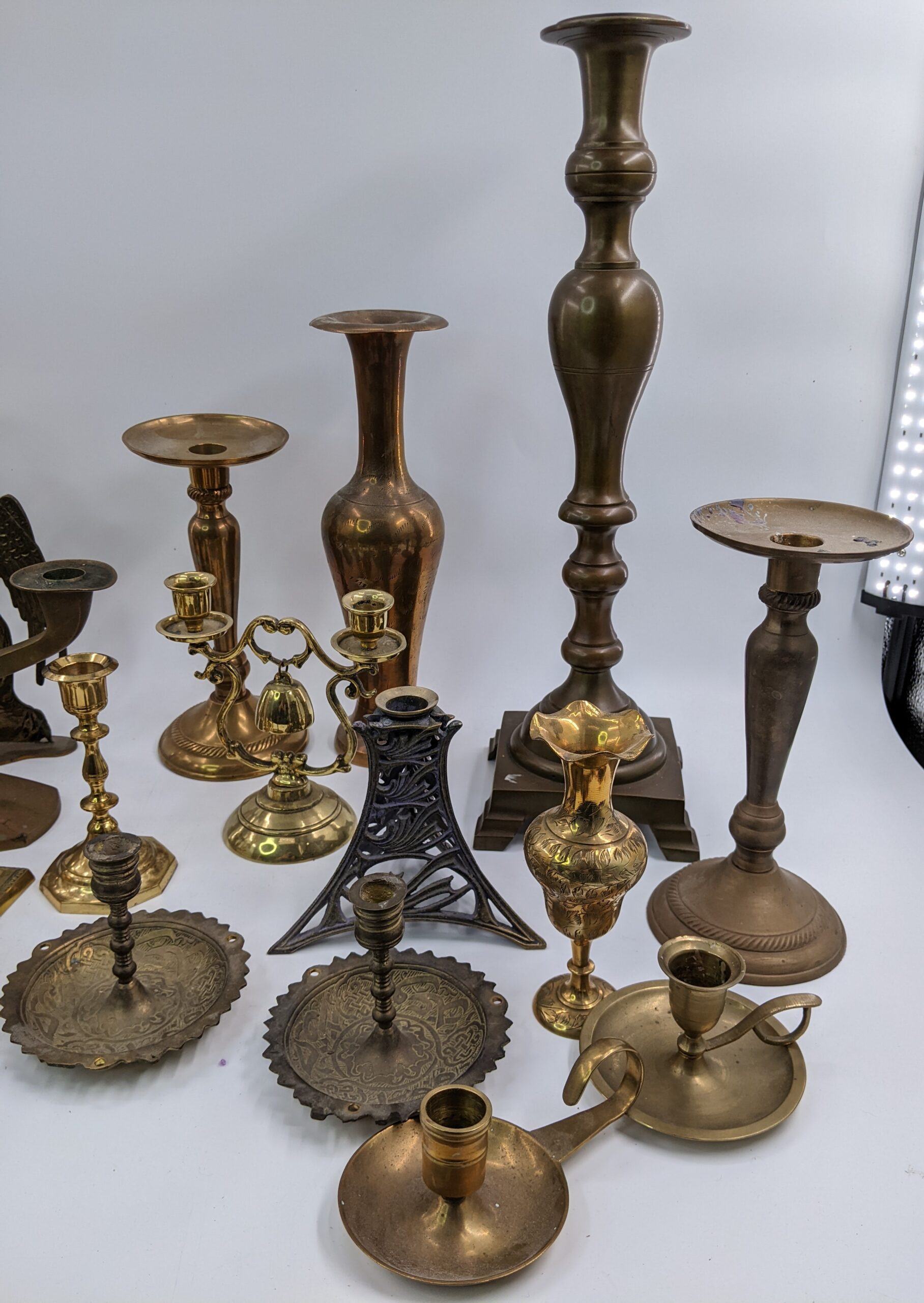 Lot # 45 – Large assortment of heavy brass & bronze candlestick holders - Image 2