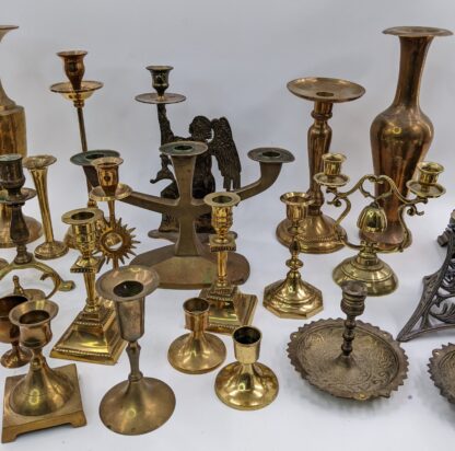 Lot # 45 – Large assortment of heavy brass & bronze candlestick holders - Image 3