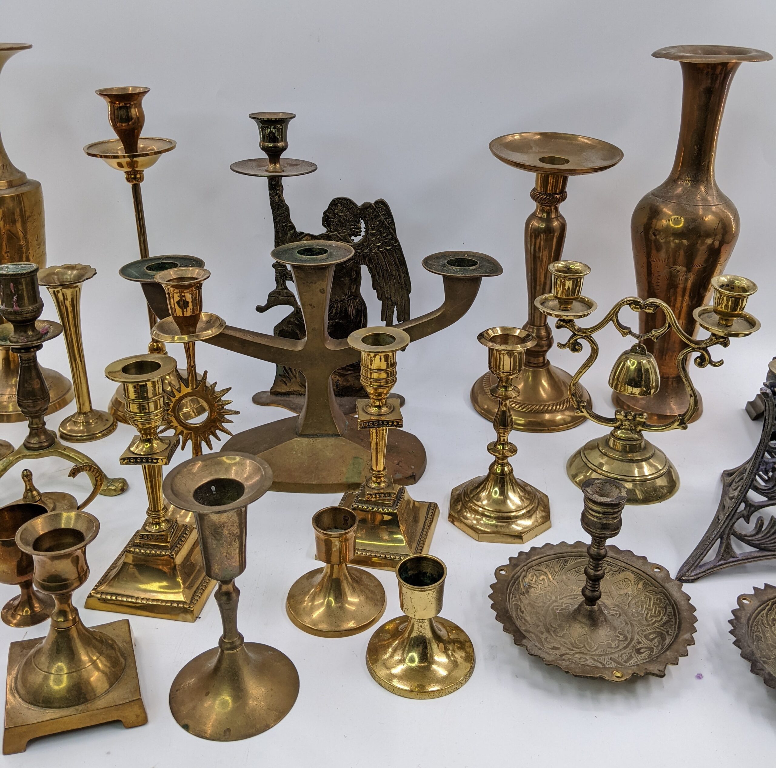 Lot # 45 – Large assortment of heavy brass & bronze candlestick holders - Image 3