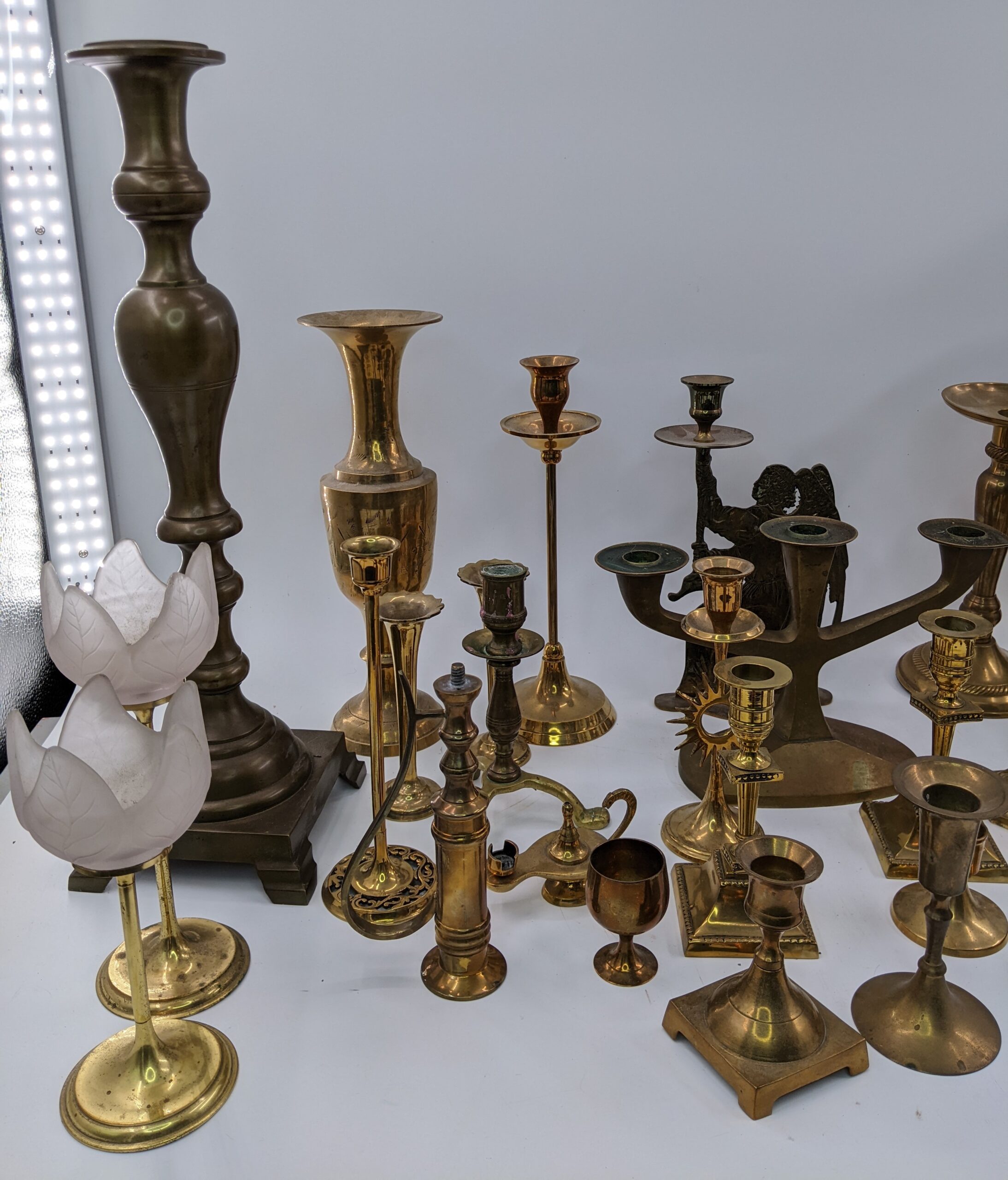 Lot # 45 – Large assortment of heavy brass & bronze candlestick holders - Image 4