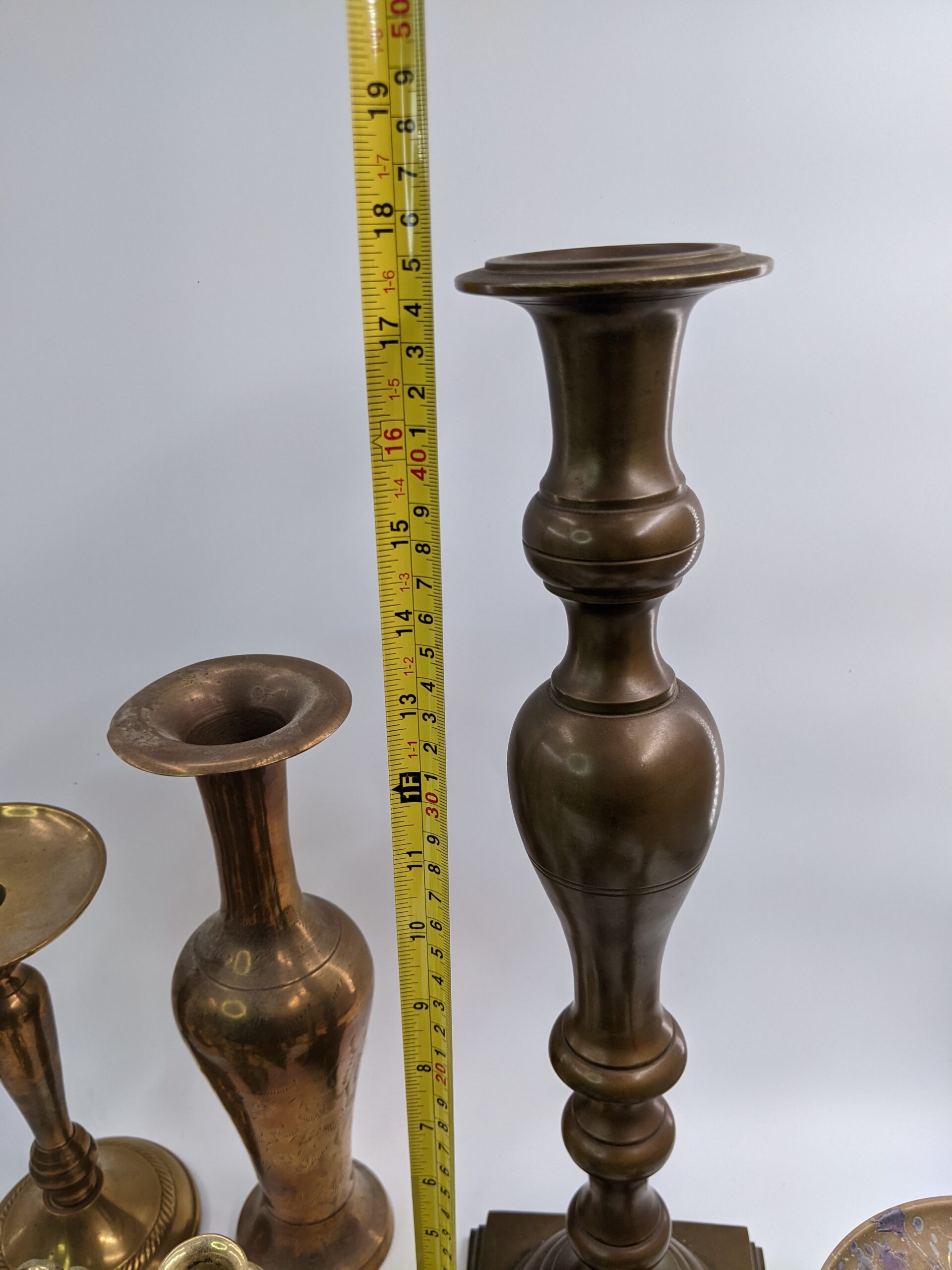Lot # 45 – Large assortment of heavy brass & bronze candlestick holders - Image 5