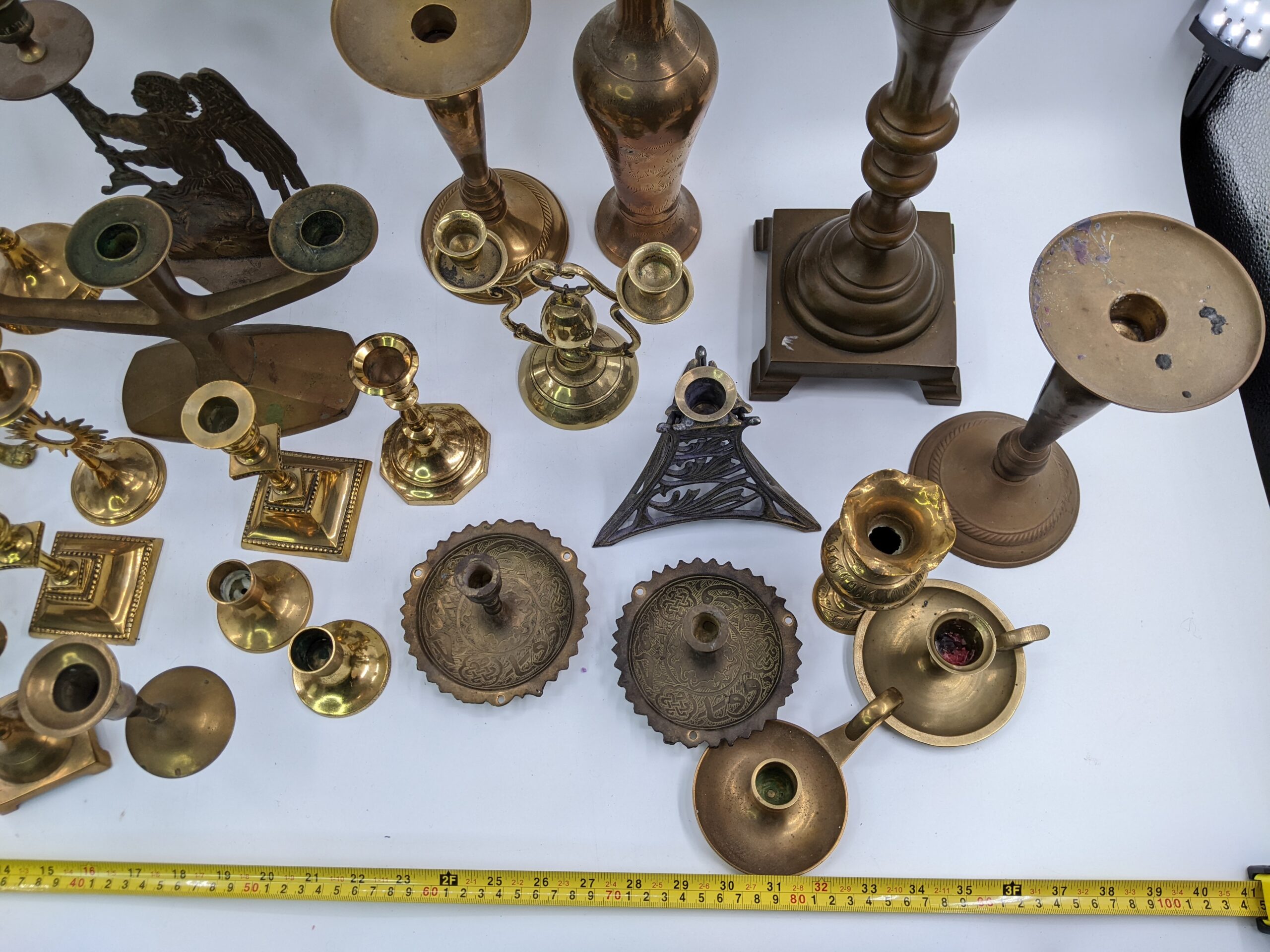 Lot # 45 – Large assortment of heavy brass & bronze candlestick holders - Image 7