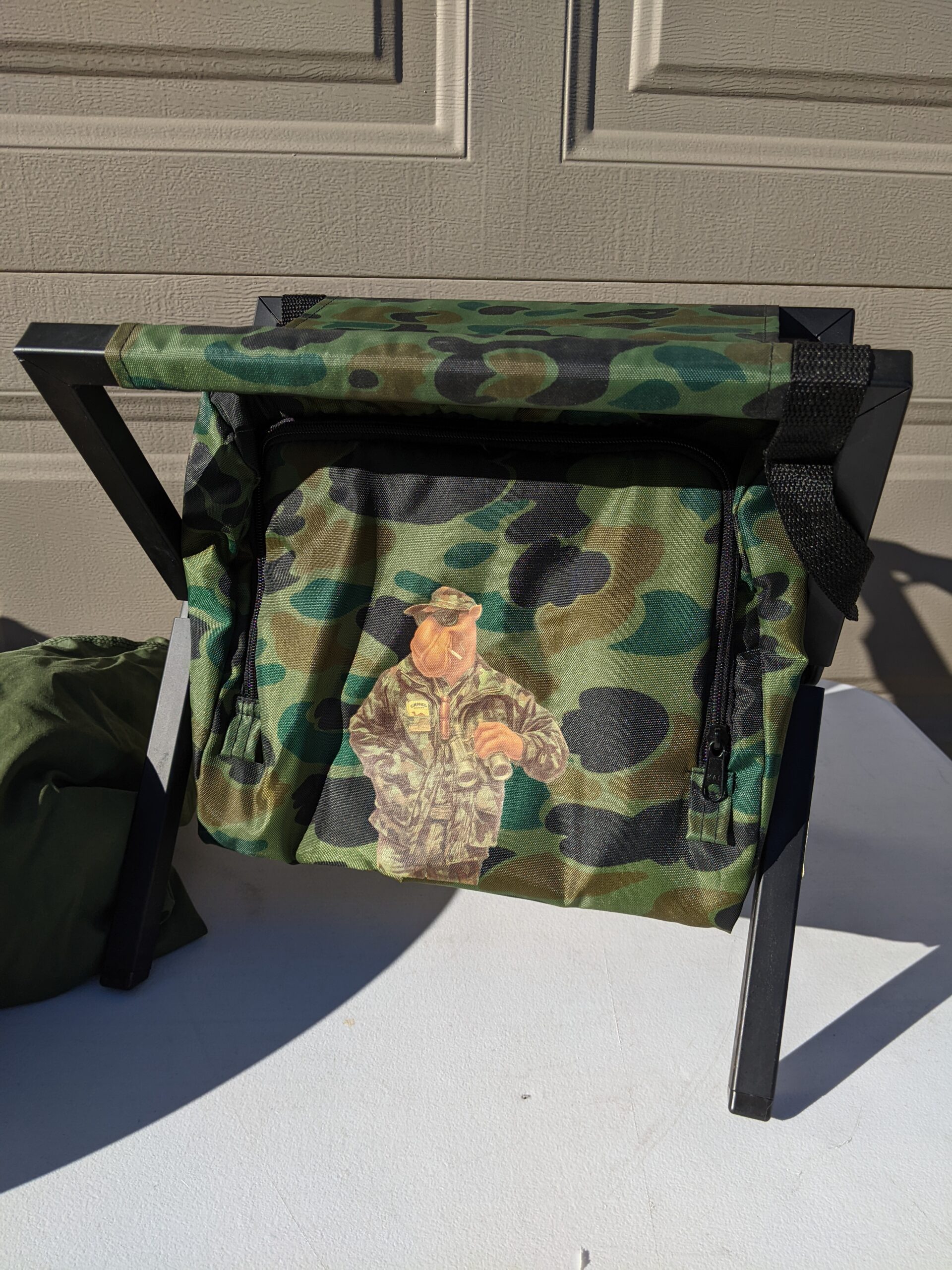LOT # 63 – VINTAGE ARMY BLANKET, CANTEEN, CAMEL JOE’S SMALL FOLDABLE CHAIR - Image 2