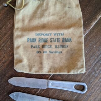 Lot # 57 - Antique U.S Army mess kit knives, antique bank deposit bag