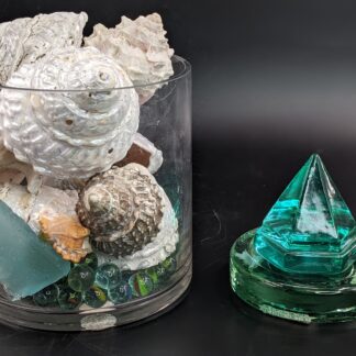 Lot # 68 - Lot of Shells, marbles and Nautical Green Ships Prism Pyramid with glass base