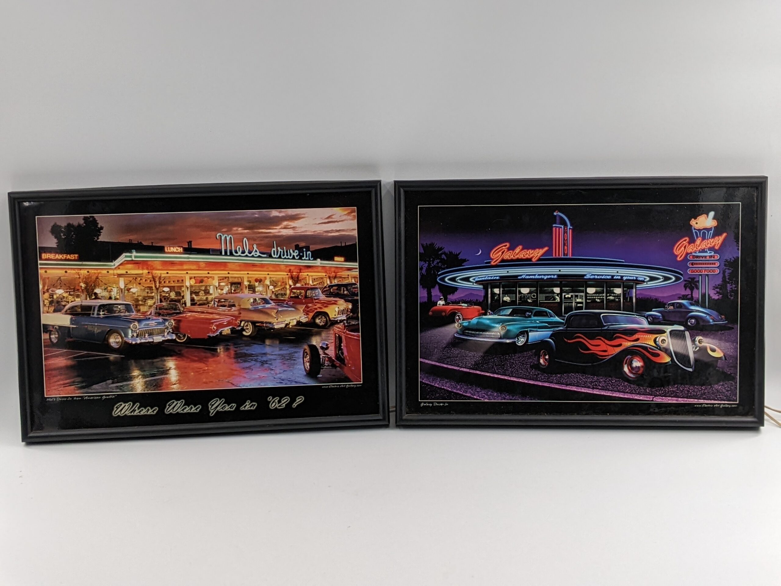 Lot # 73 – Electric Art / Lighted LED Art “Gallaxy Drive-In” & “Mel’s Drive-In” 19 x 13