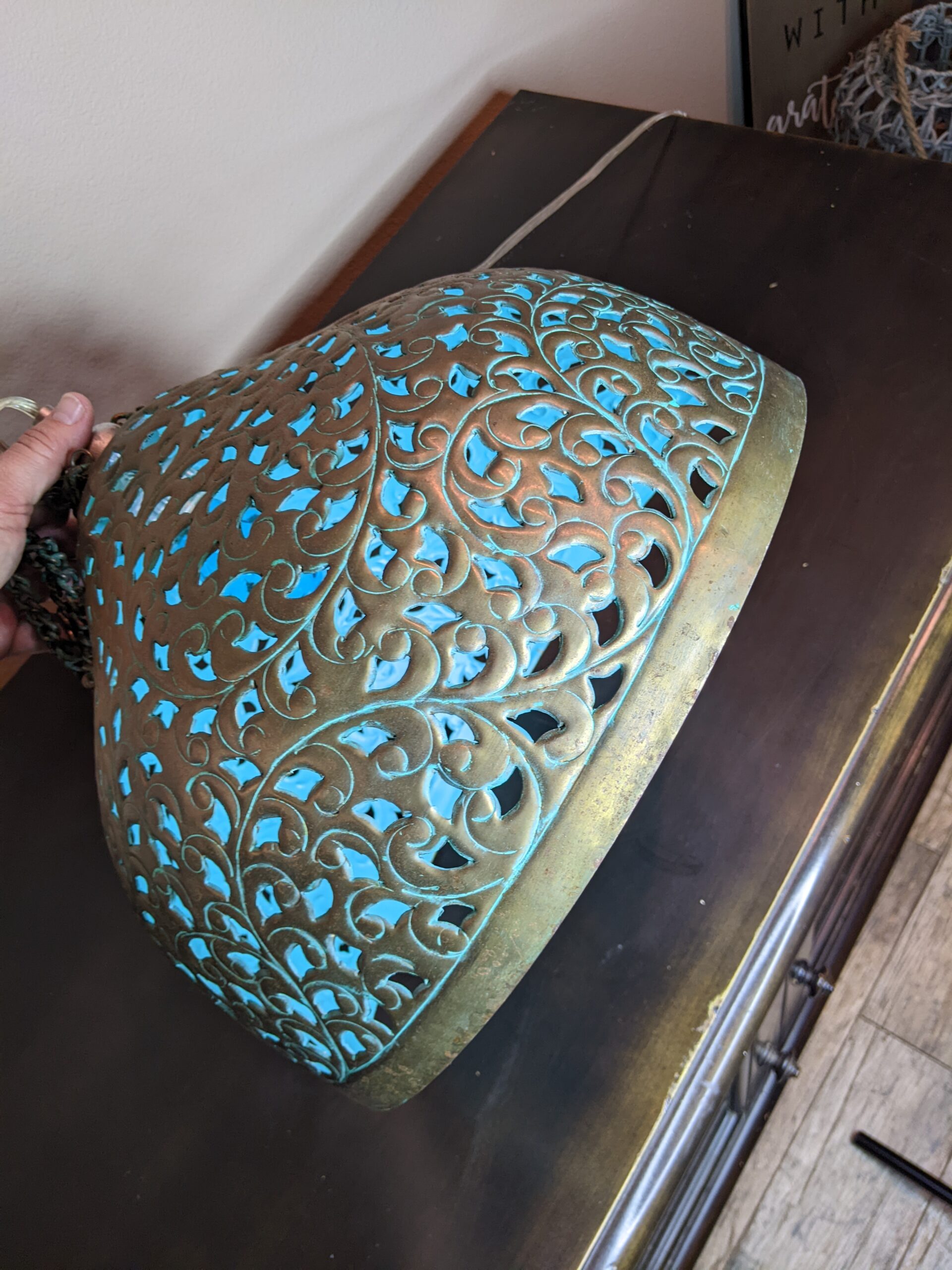 Lot # 72 – Large Vintage Moroccan Brass Chandelier 10″tall x 15″ wide - Image 3