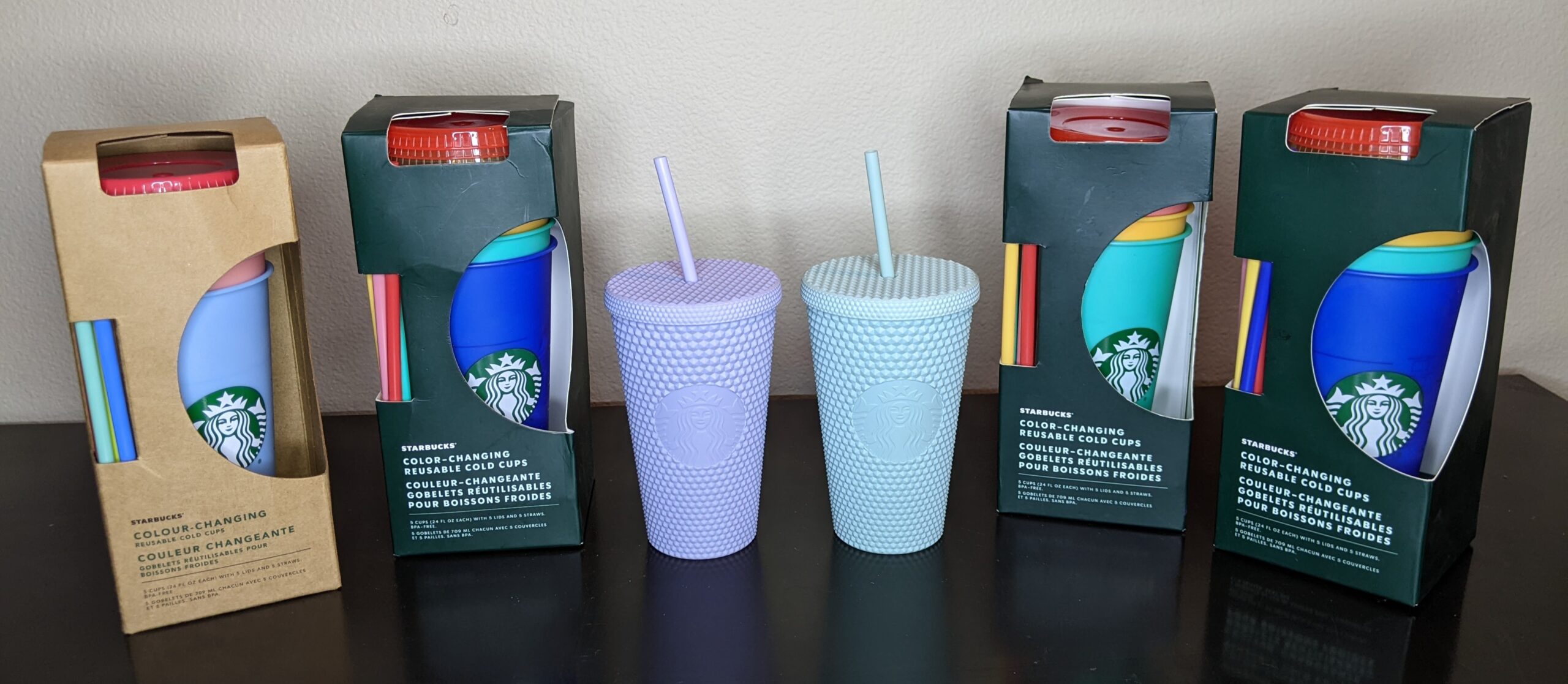 Lot # 77 – Starbucks lot of NEW tumblers (Diamond Studded matte Lavender & Matcha Green) (4 packs of color changing tumblers 5 in each) - Image 2