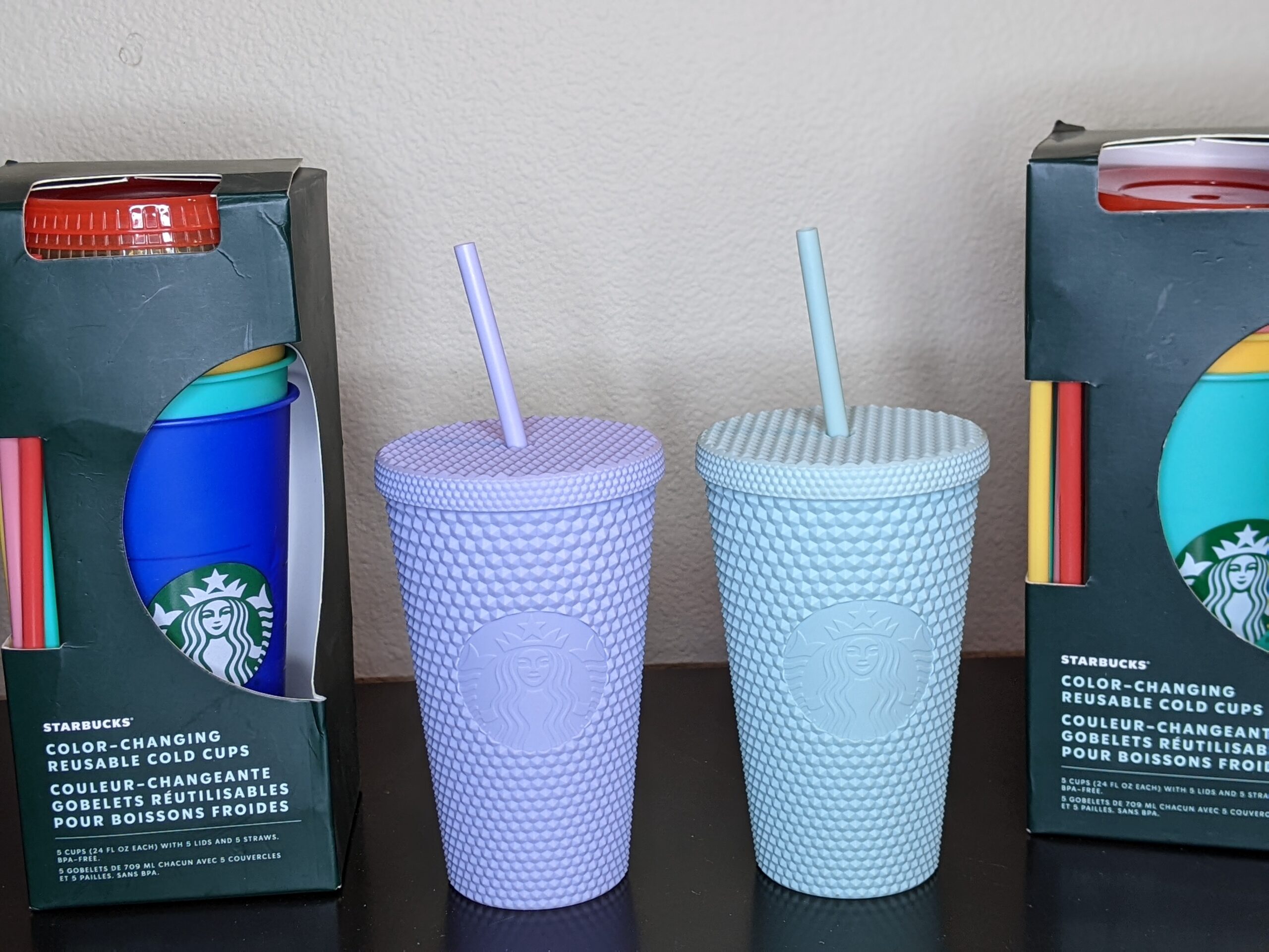 Lot # 77 – Starbucks lot of NEW tumblers (Diamond Studded matte Lavender & Matcha Green) (4 packs of color changing tumblers 5 in each) - Image 3
