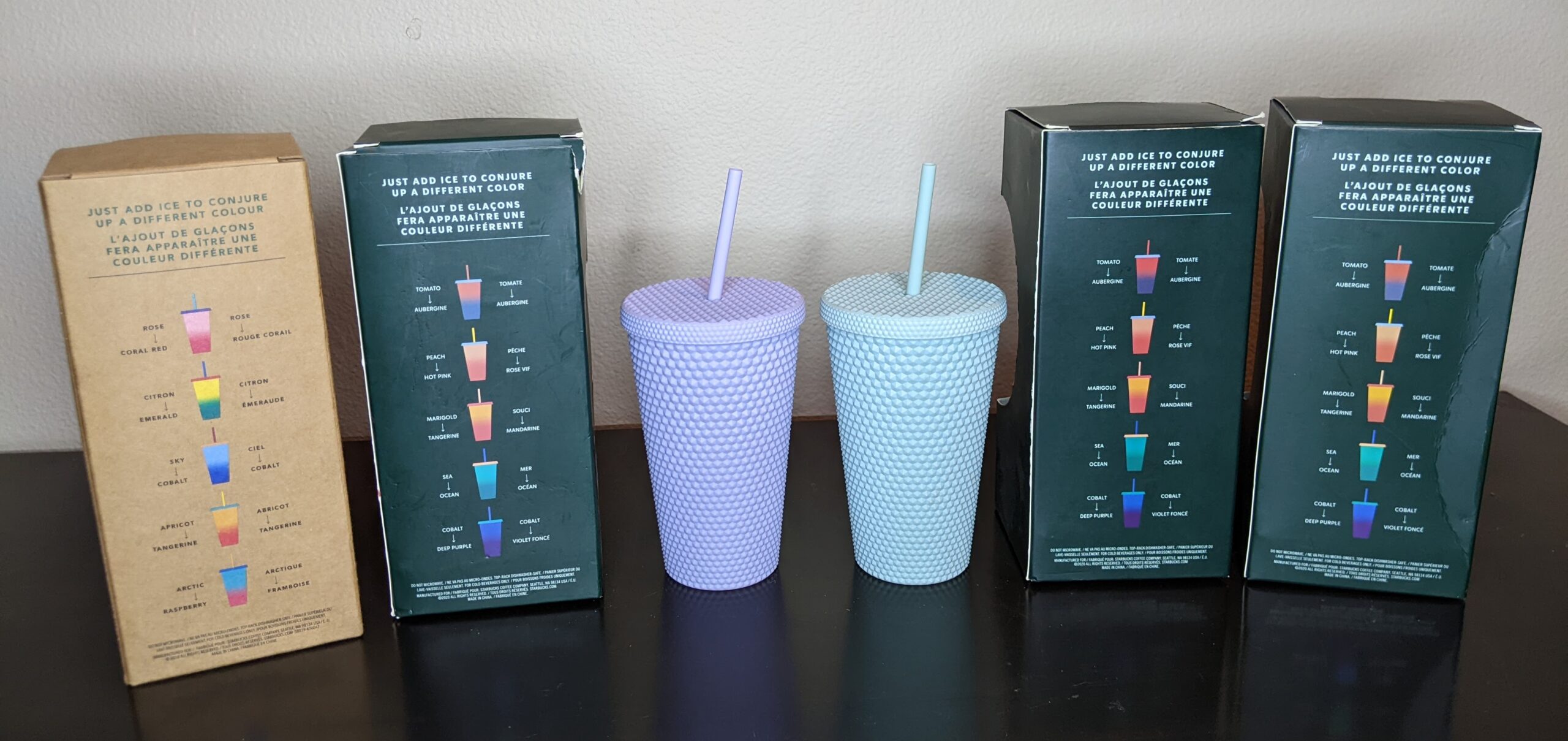 Lot # 77 – Starbucks lot of NEW tumblers (Diamond Studded matte Lavender & Matcha Green) (4 packs of color changing tumblers 5 in each) - Image 4