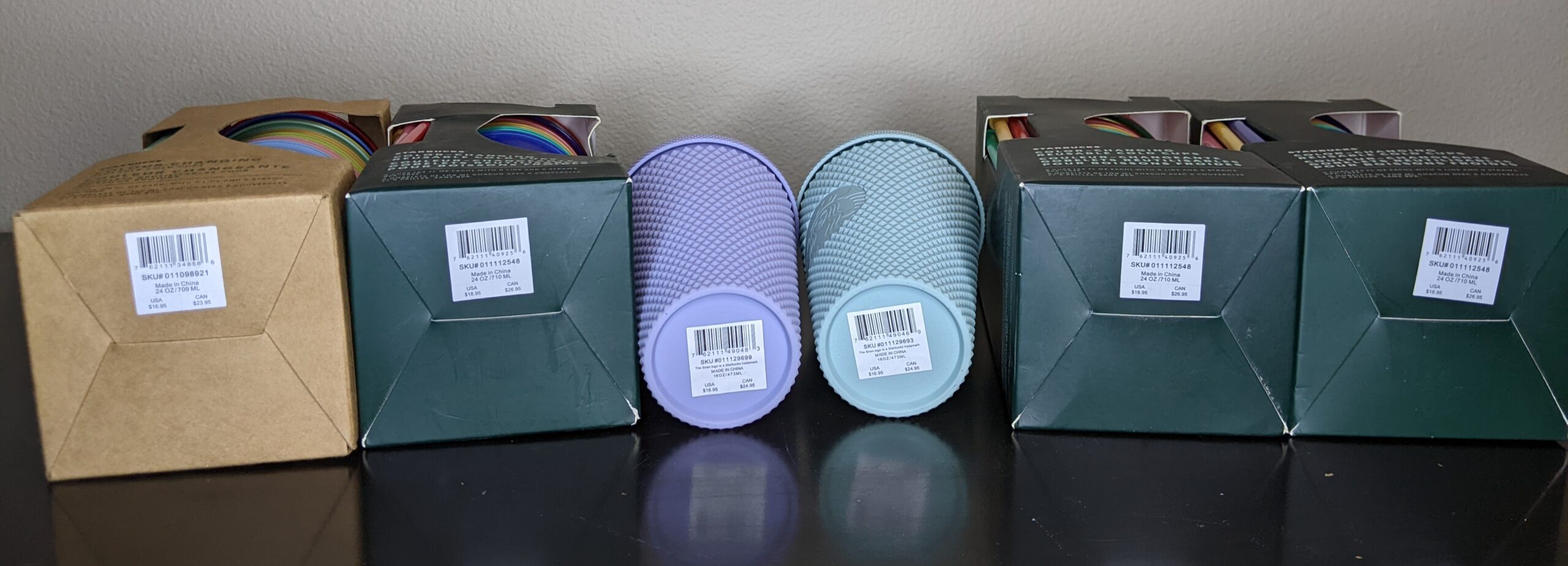 Lot # 77 – Starbucks lot of NEW tumblers (Diamond Studded matte Lavender & Matcha Green) (4 packs of color changing tumblers 5 in each) - Image 5