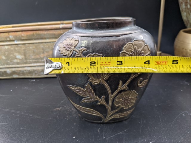 Lot # 114 – Misc Lot – Planter, Pot, Brass items, Egyptian Brass plate, Guadalajara brass and emamel Aztec plate, and more! - Image 11