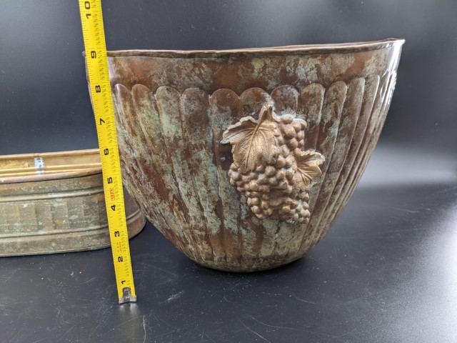 Lot # 114 – Misc Lot – Planter, Pot, Brass items, Egyptian Brass plate, Guadalajara brass and emamel Aztec plate, and more! - Image 25