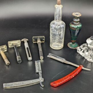 Lot # 117 - Vitage Razors, Vintage perfume bottles and vintage glass bottle.