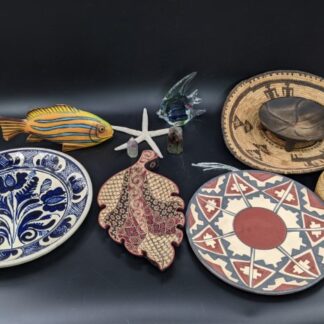 Lot # 118 - Misc World Traveler Lot - Vintage Nigerian Hausa Grass Woven Tribal Friendship Coil Basket, Handcrafted Indonesia wooden Fish, wooden Leaf dish, and more!