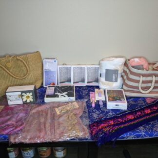 Lot # 122 - Three 100% Cashmere Jerusalem Scarfs, throw blanket, bags, Curtain lights, PJs and More