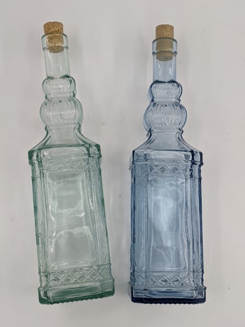 Lot # 167 – Ornate Recycled Glass Bottles with Corks - Image 2