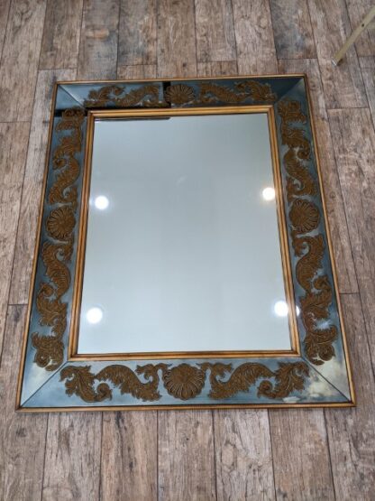 Lot # 12 –  Beautiful Large Beveled Mirror with Greek Leaf Scrolling in Antique Gold 36 x 44