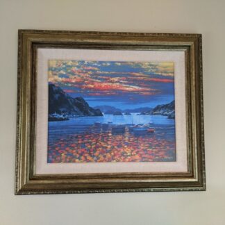 Lot # 7 - Fine Art: HOWARD BEHRENS AMALFI SUNSET GICLEE W HAND DONE OIL PAINTING ON CANVAS SIGNED