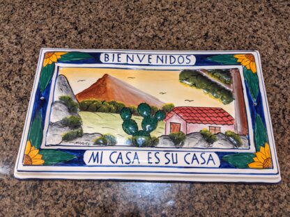 Lot # 53 – Mexican Pottery Hand Painted Mi Casa Es Su Casa Ceramic Sign Signed by Artist - Image 2